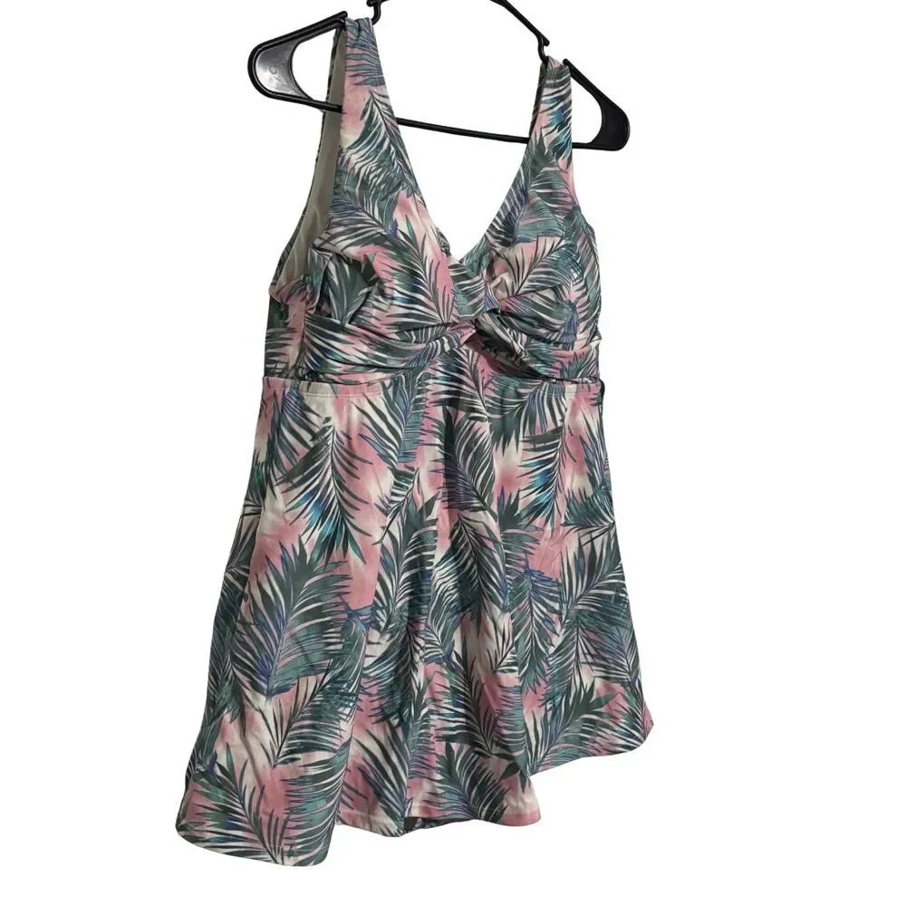 RAISINS CURVE Lucia Swim Dress 14W Floral Tummy Control Skater NWT